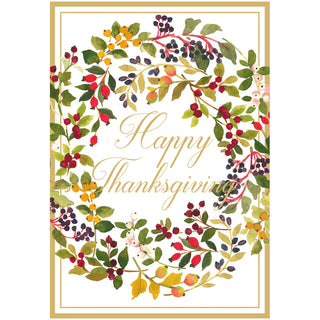 Autumn Berry Wreath Foil Blank Embossed Greeting Card - 1 card with envelope