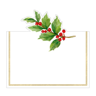 Holly Sprig Foil Place Card 8 In Die-Cut Foil