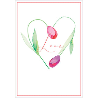 Tulip Heart Foil Blank Embossed Greeting Card - 1 card with envelope