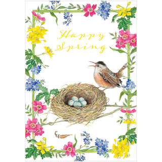 Bird; Nest And Flowers Blank Greeting Card - 1 card with envelope