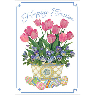 Potted Tulips And Painted Eggs Blank Greeting Card - 1 card with envelope