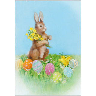 Easter Bunny With Daffodils Easter Die Cut Greeting Card - 1 card with envelope