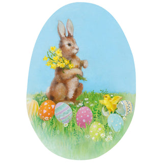 Easter Bunny With Daffodils Easter Die Cut Greeting Card - 1 card with envelope