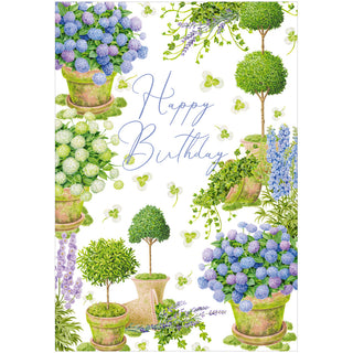 Potted Hydrangeas Birthday Greeting Card - 1 card with envelope
