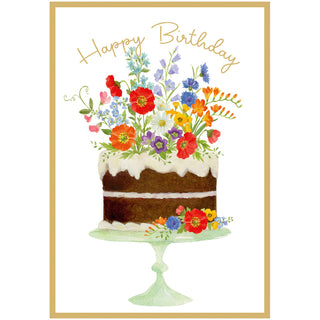 Flower Cake Foil Birthday Die Cut Greeting Card - 1 card with envelope