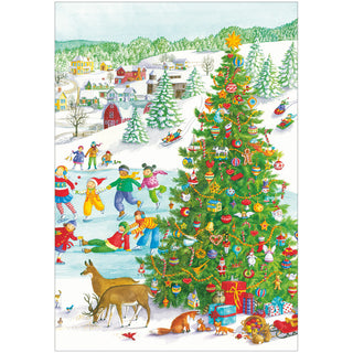 Ice Skating Christmas Blank Greeting Card - 1 card with envelope
