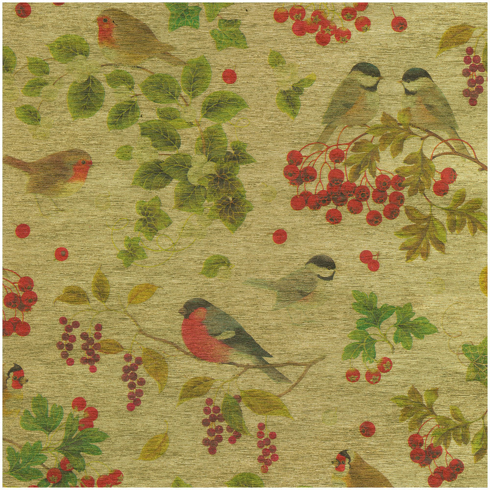 Winter Birds Gold Embossed Foil Gift Wrap - One 76.2 cm X 1.83 m Roll