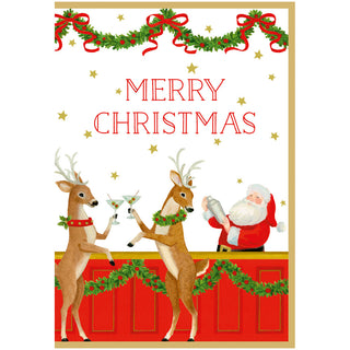 Santa'S Bar Foil Blank Die Cut Triple Fold Greeting Card - 1 card with envelope