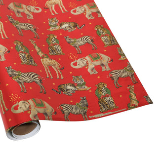 Wild Christmas Red Foil Embossed Roll Wrap 30 Inchx 6 Ft Foil-2 Core
