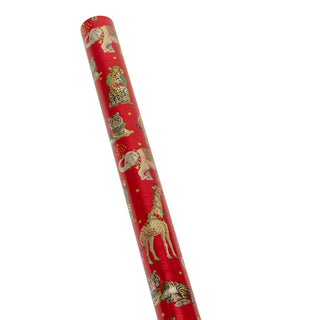 Wild Christmas Red Foil Embossed Roll Wrap 30 Inchx 6 Ft Foil-2 Core