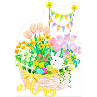 Happy Easter Bunny Basket Easter Die Cut Greeting Card - 1 card with envelope