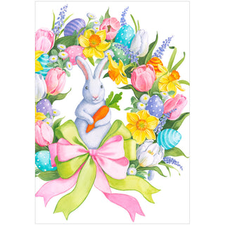 Bunny Easter Wreath Easter Die Cut Greeting Card - 1 card with envelope