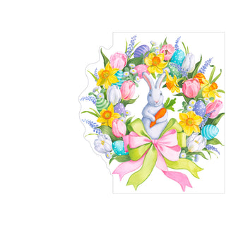 Bunny Easter Wreath Easter Die Cut Greeting Card - 1 card with envelope