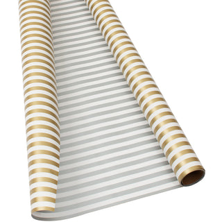 Club Stripe Gold/Silver Reversible Roll Wrap 30 Inch X 8Ft-2 Inch Core