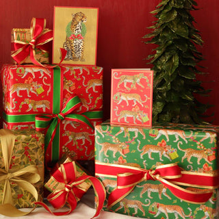 Christmas Leopards Dark Green Roll Wrap 30 Inch X 8Ft-2 Inch Core