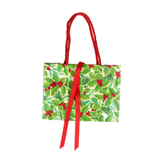 Holly And Mistletoe White Gift Bag Sm 7 X 3 X 5 1/4
