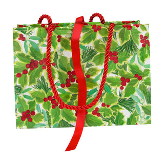 Holly And Mistletoe White Gift Bag Sm 7 X 3 X 5 1/4