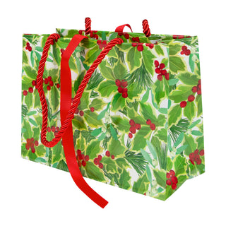 Holly And Mistletoe White Gift Bag Sm 7 X 3 X 5 1/4