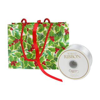 Holly And Mistletoe White Gift Bag Sm 7 X 3 X 5 1/4