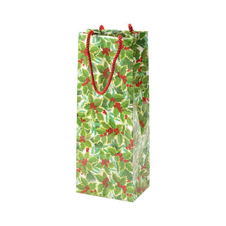 Holly And Mistletoe White Bottle Bag 5 X 3 1/2 X 13