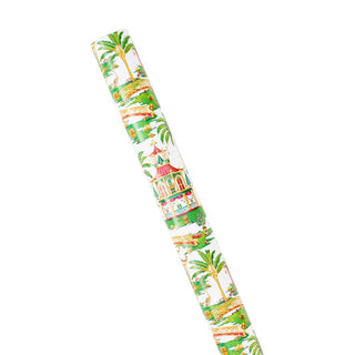 Christmas Pagodas White Roll Wrap 30 Inch X 8Ft-2 Inch Core
