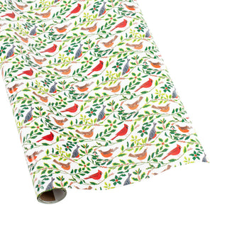 Songbirds And Holly White Roll Wrap 30 Inch X 8Ft-2 Inch Core