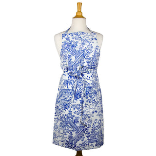 Pagoda Toile Blue/White Fabc Fabric Apron - 34 X 30 Inches