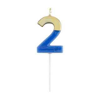 Number Candle 2 - French Blue/Gold Candle Birthday Number