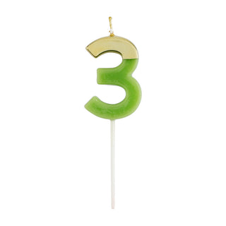 Number Candle 3 - Moss Green/Gold Candle Birthday Number
