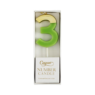 Number Candle 3 - Moss Green/Gold Candle Birthday Number