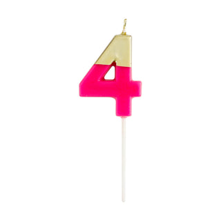 Number Candle 4 - Fuchsia/Gold Candle Birthday Number