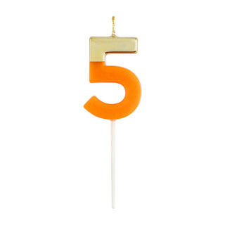 Number Candle 5-Bright Orange/Gold Candle Birthday Number