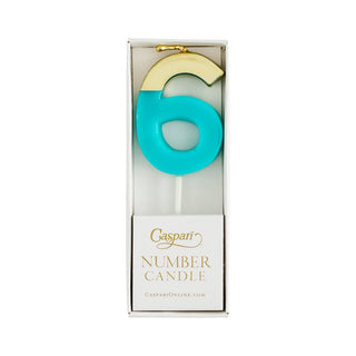 Number Candle 6 - Turquoise/Gold Candle Birthday Number