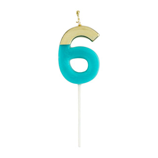 Number Candle 6 - Turquoise/Gold Candle Birthday Number