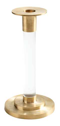 Small Candlestick-Clear 7 Inch Candlestick - Resin/Brass