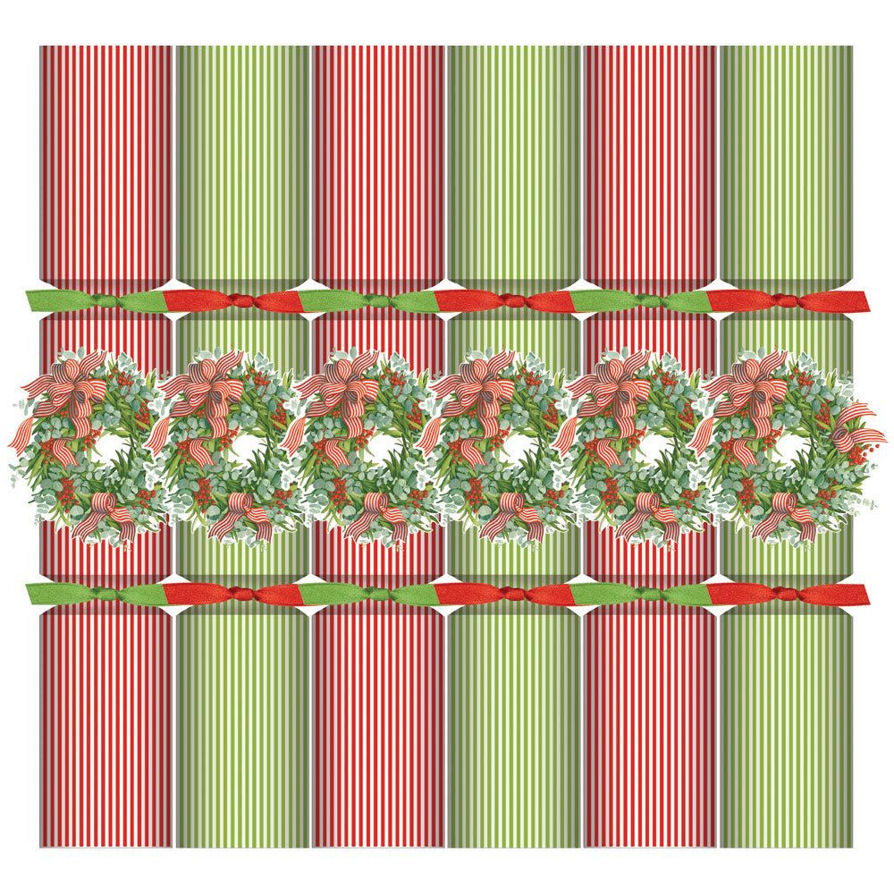 Ribbon Stripe Wreath Christmas Crackers - 6 Per Box