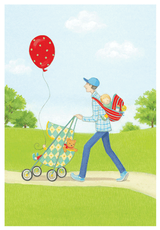 Dad And Baby And Stroller Father's Day Greeting Card - 1 card with envelope