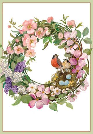 Robin Wreath Easter Greeting Card - 1 card with envelope