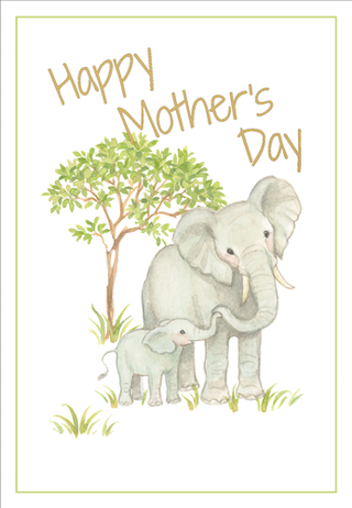 Elephant Mother And Baby Foil Mother's Day Die Cut Greeting Card - 1 card with envelope