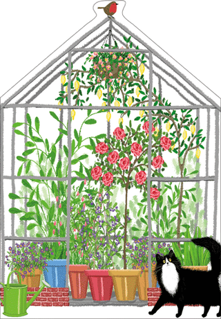 Cat And Greenhouse Mother's Day Die Cut Greeting Card - 1 card with envelope