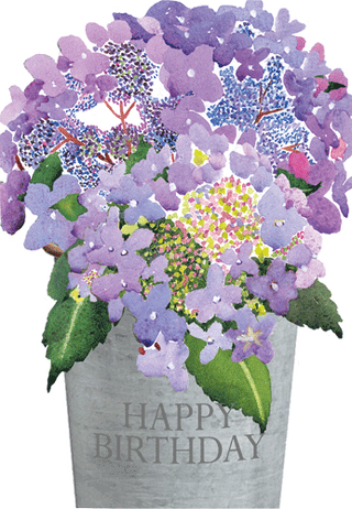 Hydrangeas In Bucket Foil Birthday Die Cut Greeting Card - 1 card with envelope