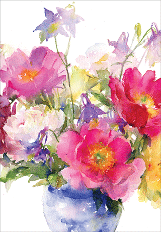 Bouquet In Vase Blank Greeting Card - 1 card with envelope