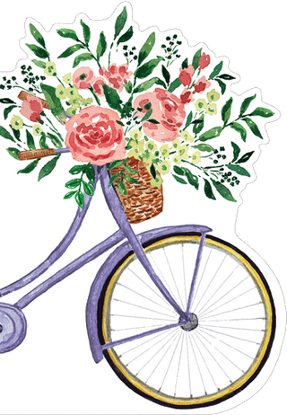 Bicycle With Flowers Blank Die Cut Greeting Card - 1 card with envelope