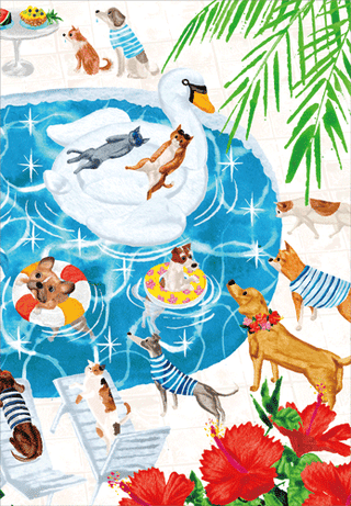 Pool Party Pets Blank Greeting Card - 1 card with envelope