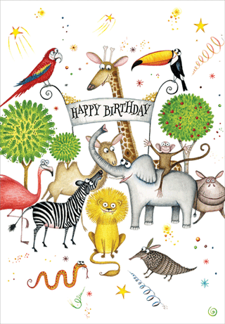 Animal Kingdom Birthday Blank Greeting Card - 1 card with envelope