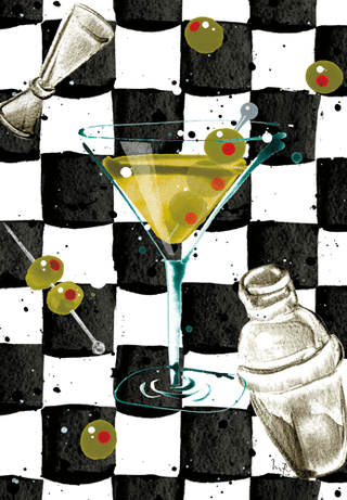 Dirty Martini And Checkerboard Blank Greeting Card - 1 card with envelope