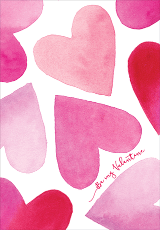 Watercolor Hearts Blank Greeting Card - 1 card with envelope