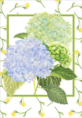Hydrangeas In Green And Blue Blank Greeting Card - 1 card with envelope