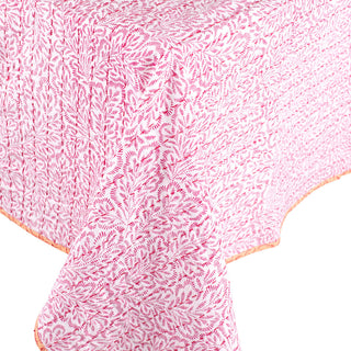 Block Print Leaves Fuchsia Reversib Labc Cotton Tblcvr-70.5 X 70.5 Inch