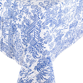Pagoda Toile Blue&White-Reversible Fabc Cotton Tblcvr-70.5 X 70.5 Inch